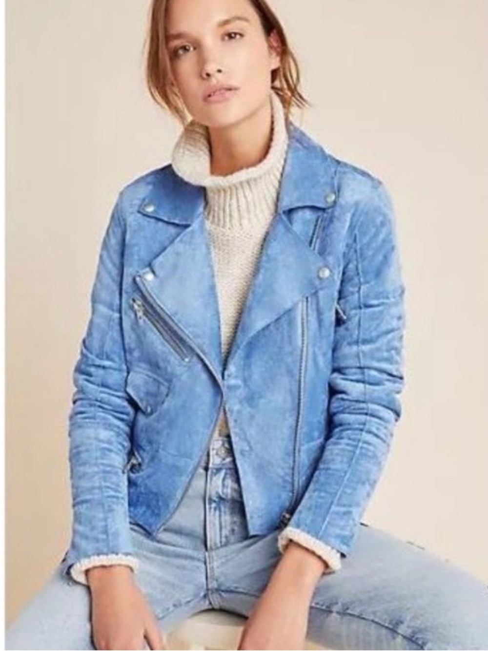 Blank NYC Light Blue Faux Suede Moto Jacket